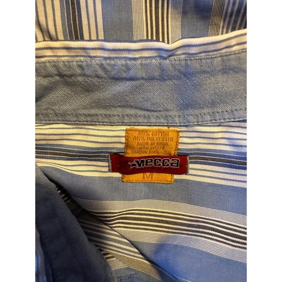Mecca blue and brown vertical stripped button up CUFF LINK shirt size M - Picture 3 of 8